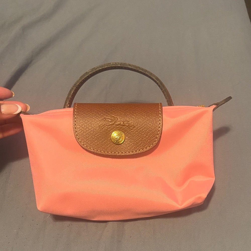 Longchamp Pink Cosmetic Bag with Brown Flap
